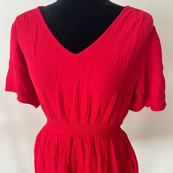 Knox Rose Elegant Red V-Neck Women's Short Sleeve Romper with Pockets Sz M - Picture 2 of 9